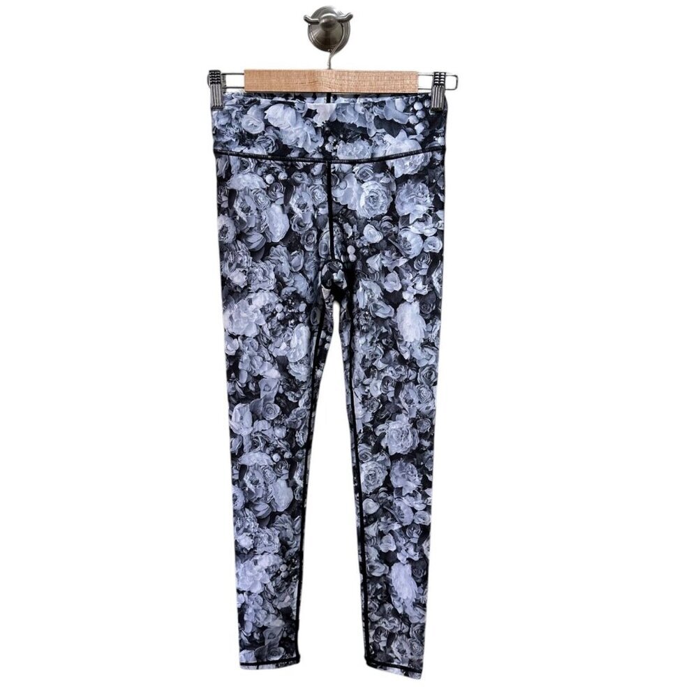 Terez New York Women’s Size XS Black Silver Floral Tall Band Active Leggings NEW
